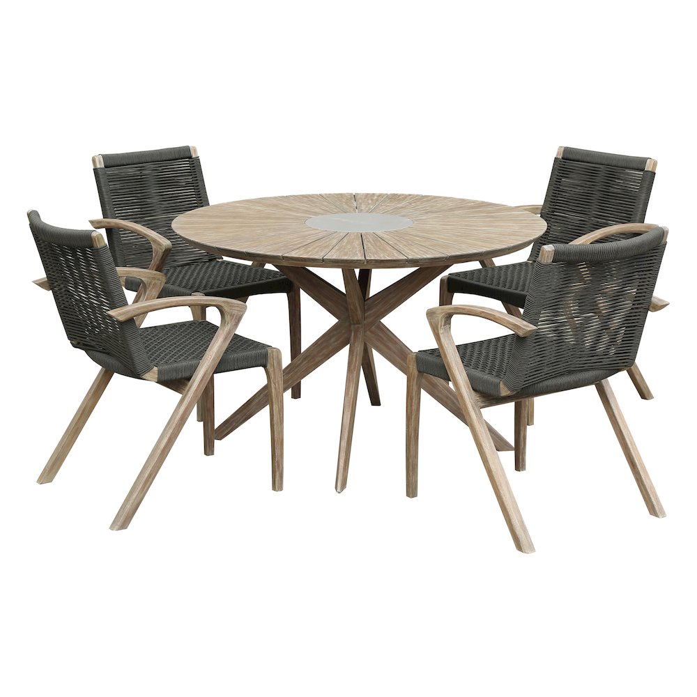 Oasis and Brielle Outdoor 5 Piece Light Eucalyptus and Stone Dining Set. Picture 1