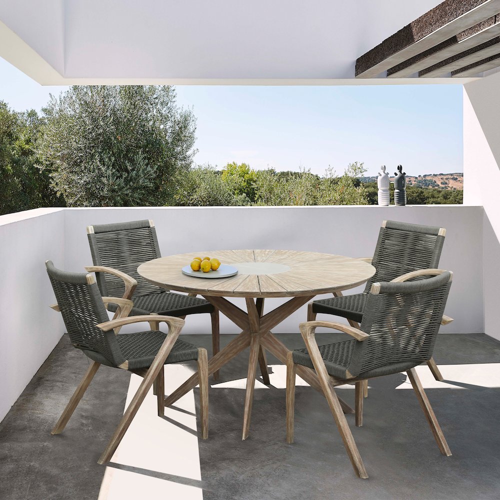 Oasis and Brielle Outdoor 5 Piece Light Eucalyptus and Stone Dining Set. Picture 8