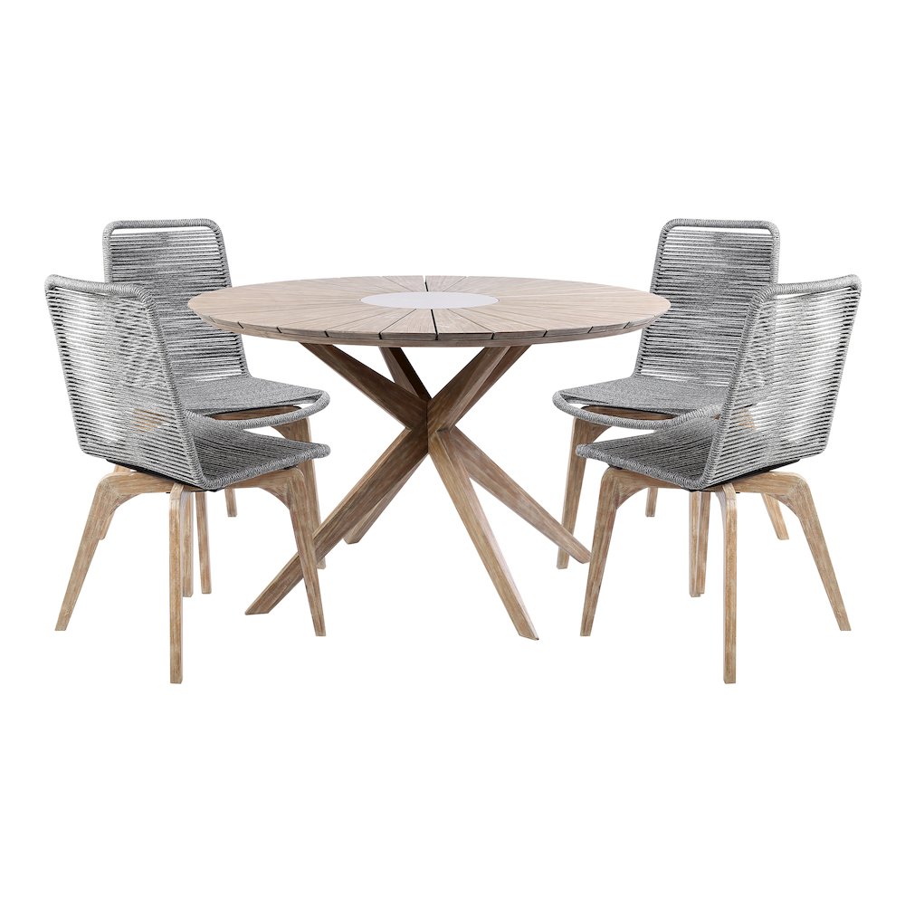 Oasis and Island Outdoor 5 Piece Light Eucalyptus and Stone Dining Set. Picture 1