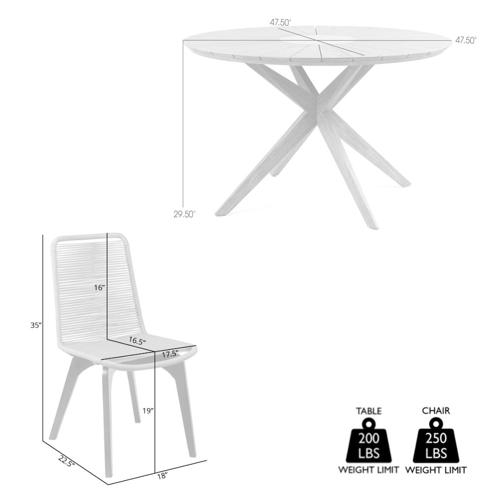 Oasis and Island Outdoor 5 Piece Light Eucalyptus and Stone Dining Set. Picture 9