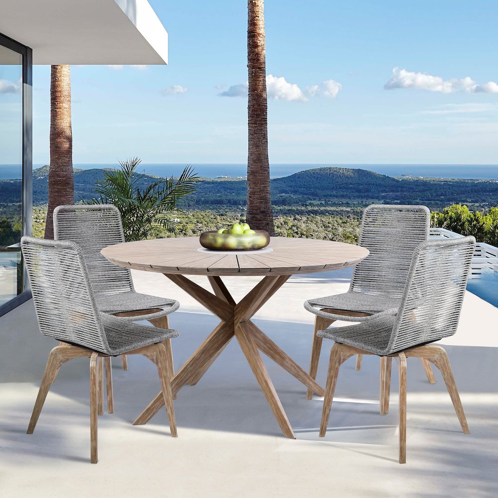 Oasis and Island Outdoor 5 Piece Light Eucalyptus and Stone Dining Set. Picture 8