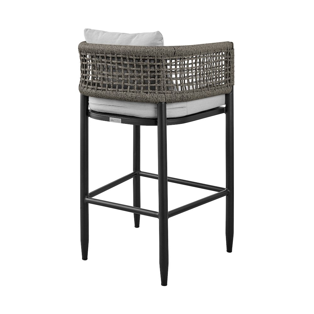 Outdoor Patio 5-Piece Bar Table Set in Aluminum with Gray Rope and Cushions. Picture 3