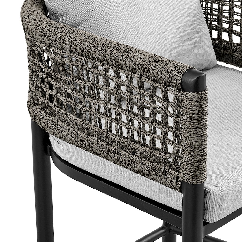 Outdoor Patio 5-Piece Bar Table Set in Aluminum with Gray Rope and Cushions. Picture 6