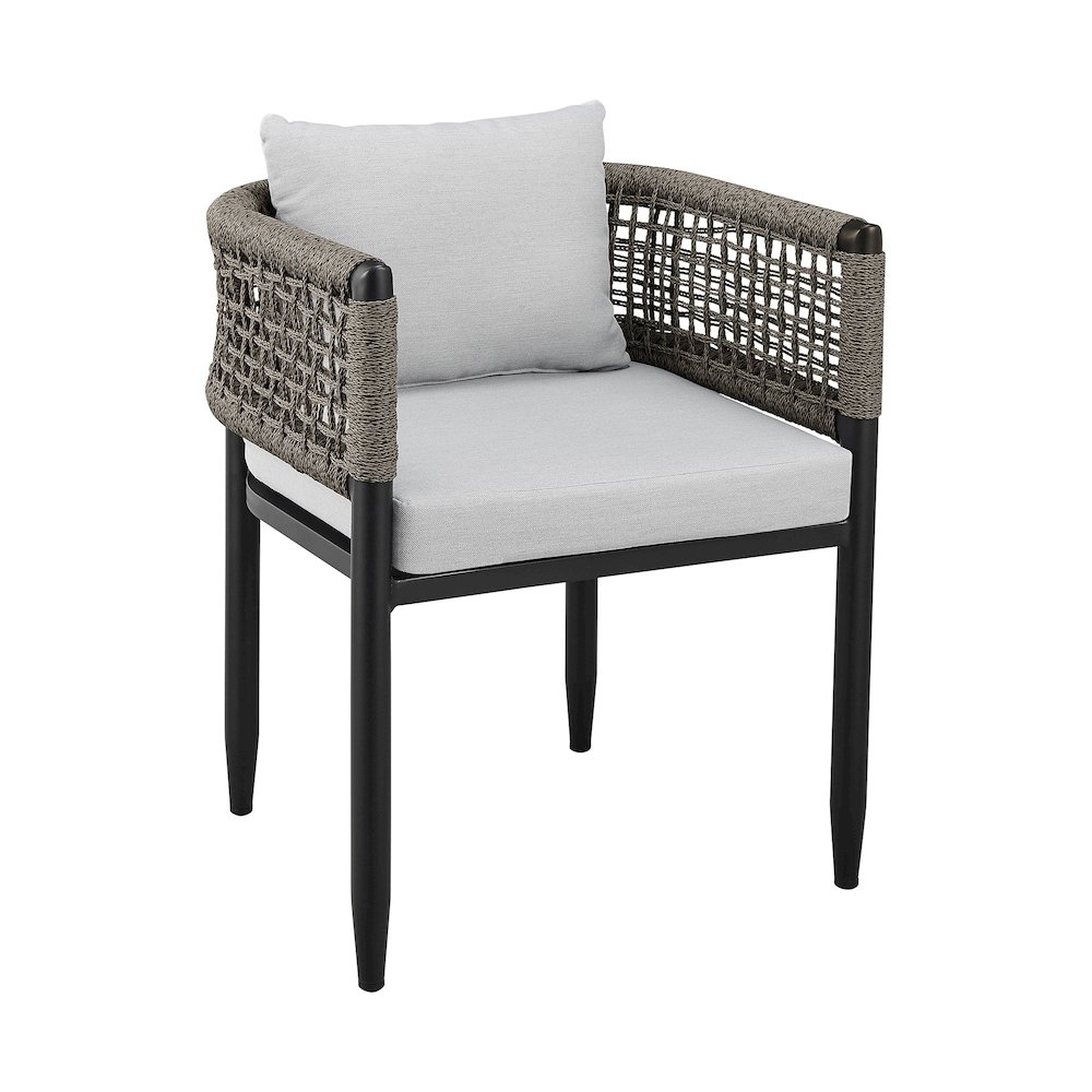 Outdoor Patio 5-Piece Dining Table Set in Aluminum with Gray Rope and Cushions. Picture 2