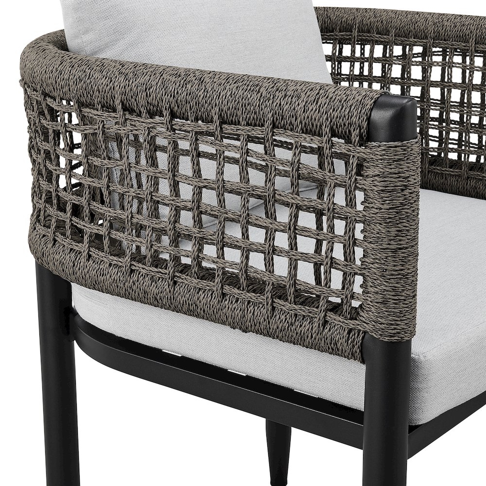 Outdoor Patio 5-Piece Dining Table Set in Aluminum with Gray Rope and Cushions. Picture 6