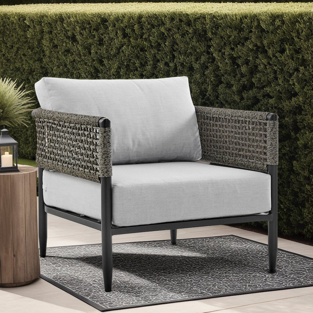 Alegria Aluminum and Rope Outdoor Chair in Black and Gray. Picture 5