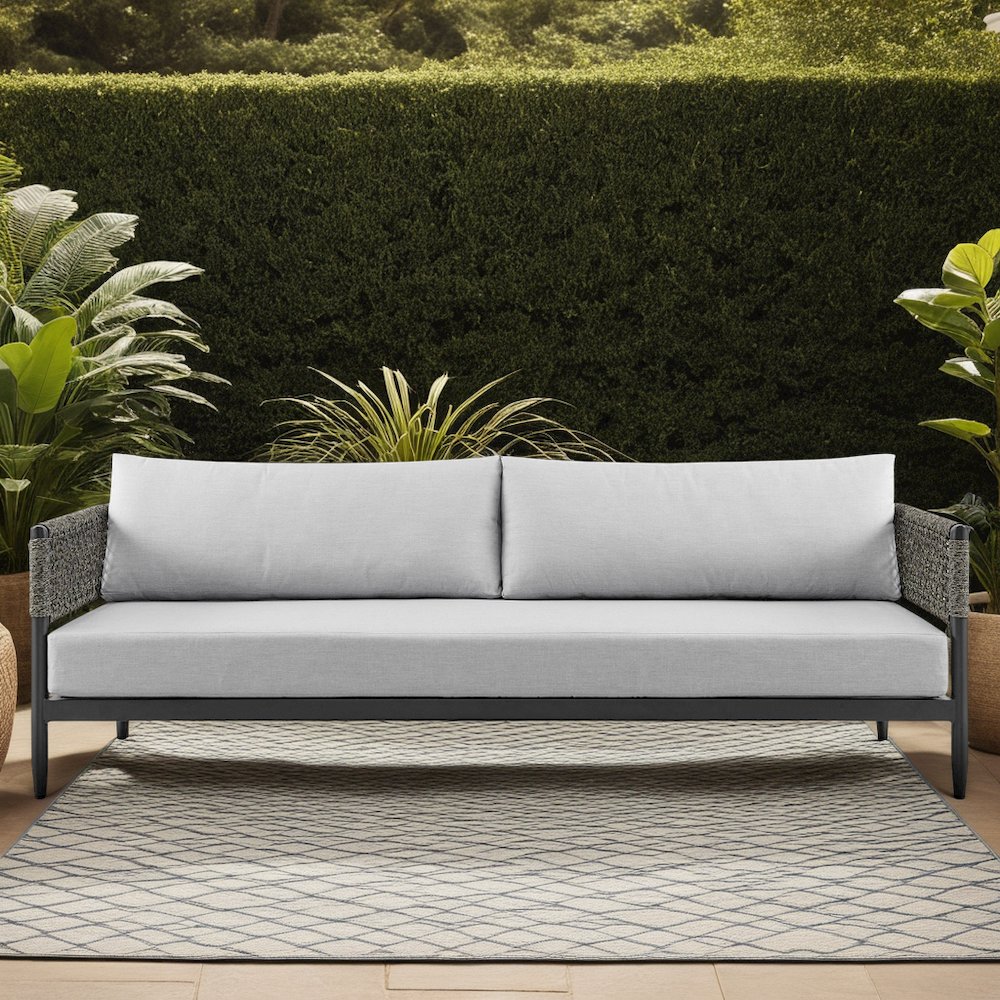 Alegria Aluminum and Rope Outdoor Sofa in Black and Gray. Picture 5