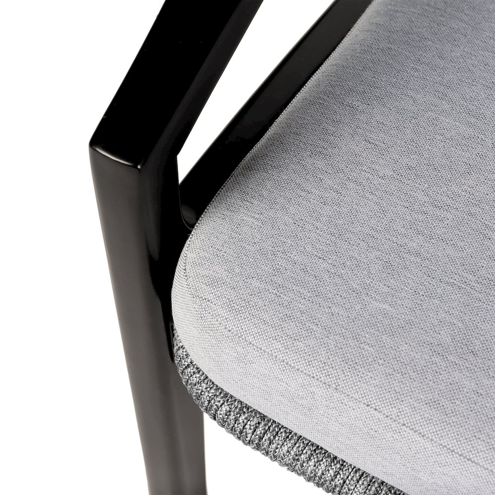 Beckham Outdoor Chair in Dark Eucalyptus Wood and Gray Rope with White Cushions. Picture 4