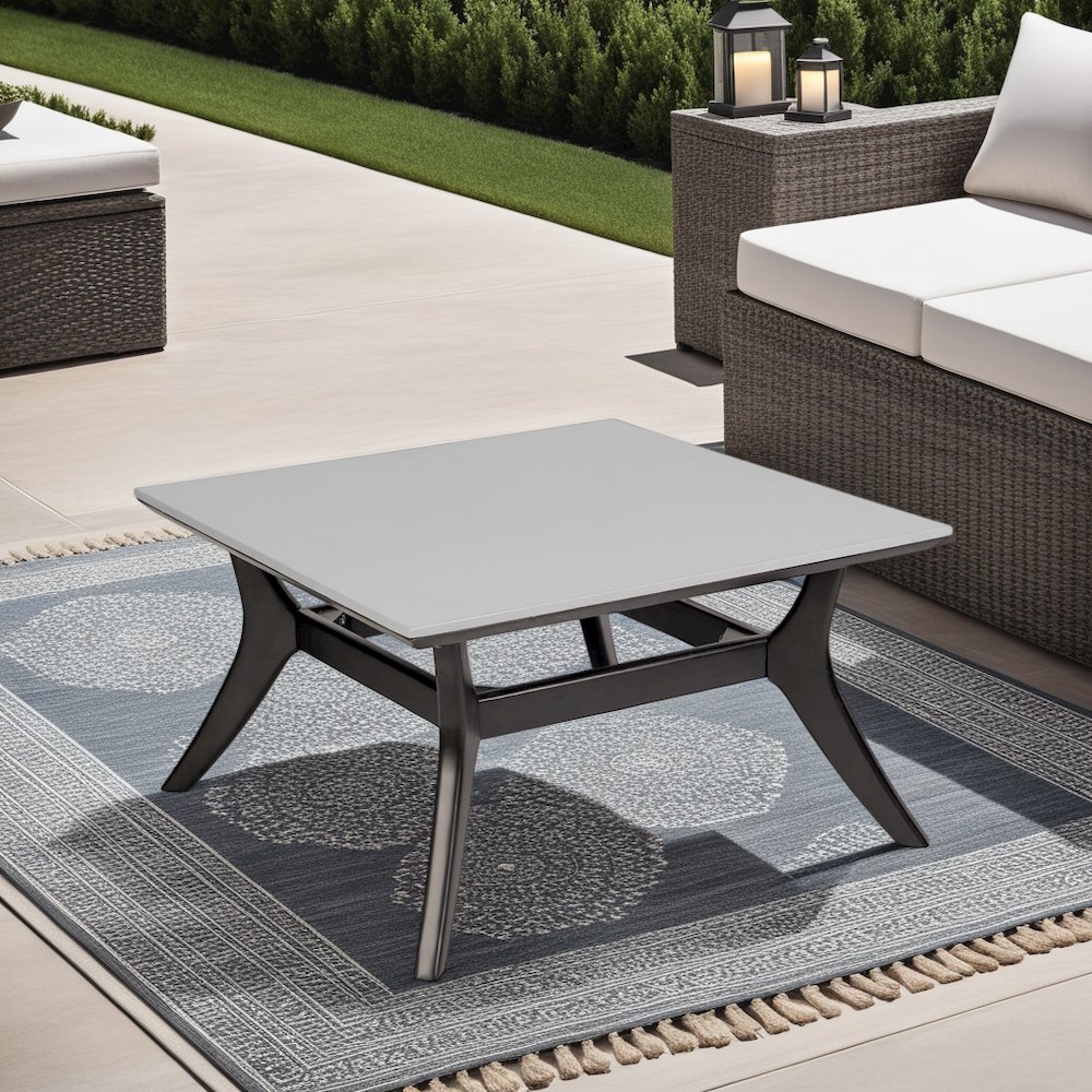 Beckham Outdoor Coffee Table in Dark Eucalyptus Wood and Super Stone. Picture 7