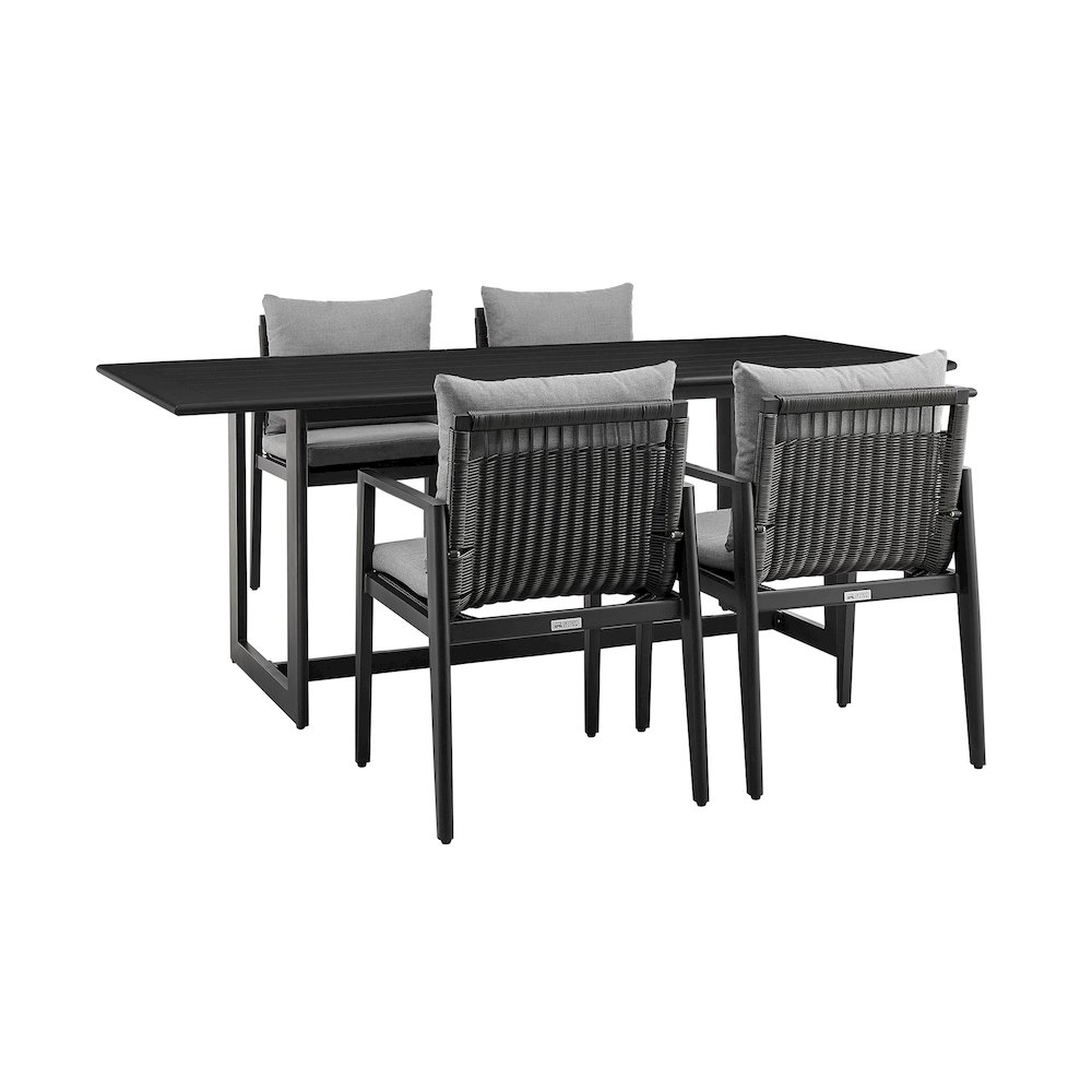 Cayman Outdoor Patio 5-Piece Dining Table Set in Aluminum with Gray Cushions. Picture 1