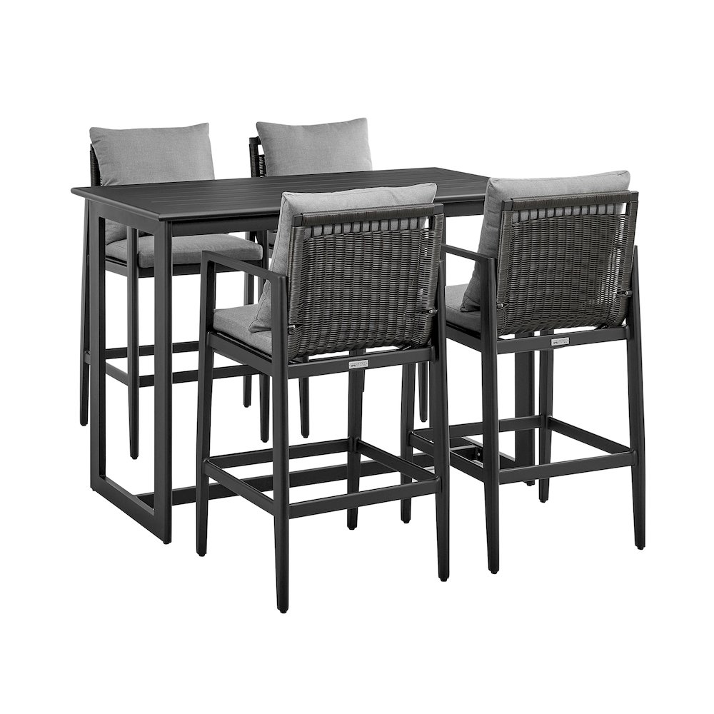 Cayman Outdoor Patio 5-Piece Bar Table Set in Aluminum with Gray Cushions. Picture 1