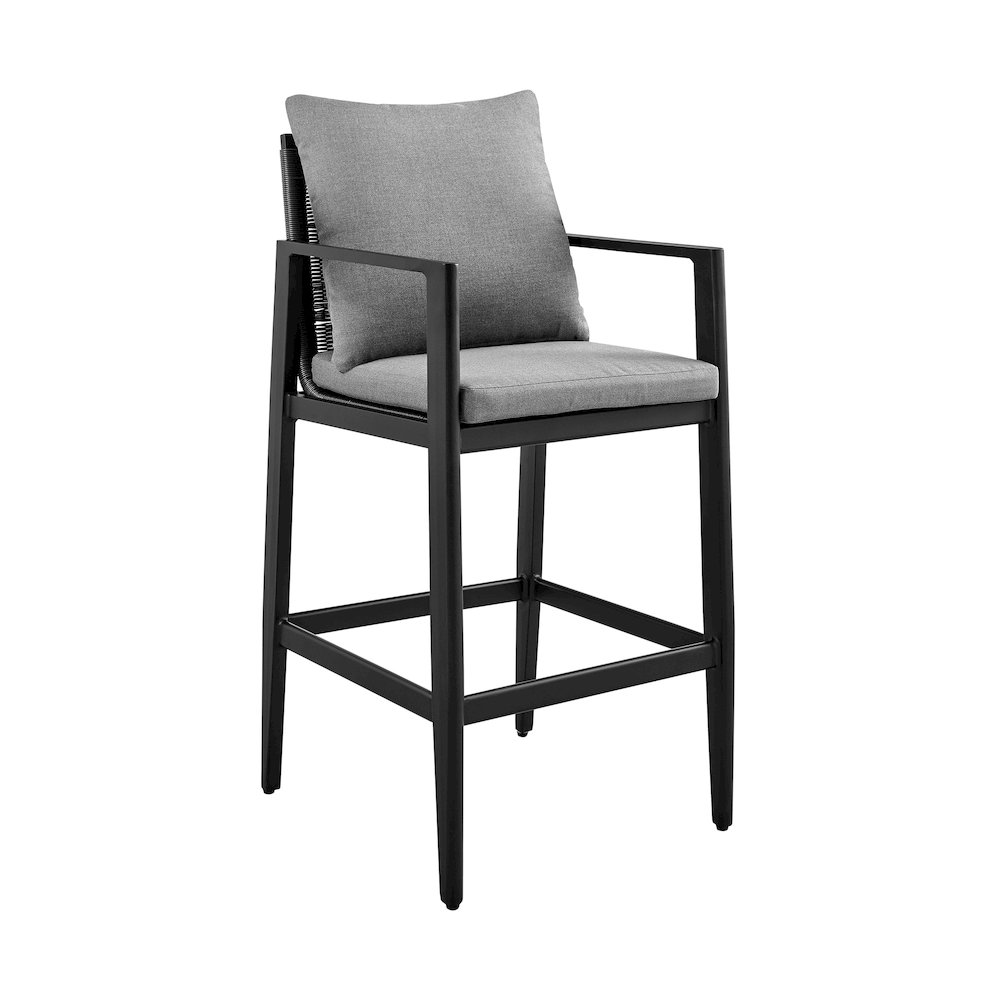 Cayman Outdoor Patio 5-Piece Bar Table Set in Aluminum with Gray Cushions. Picture 2