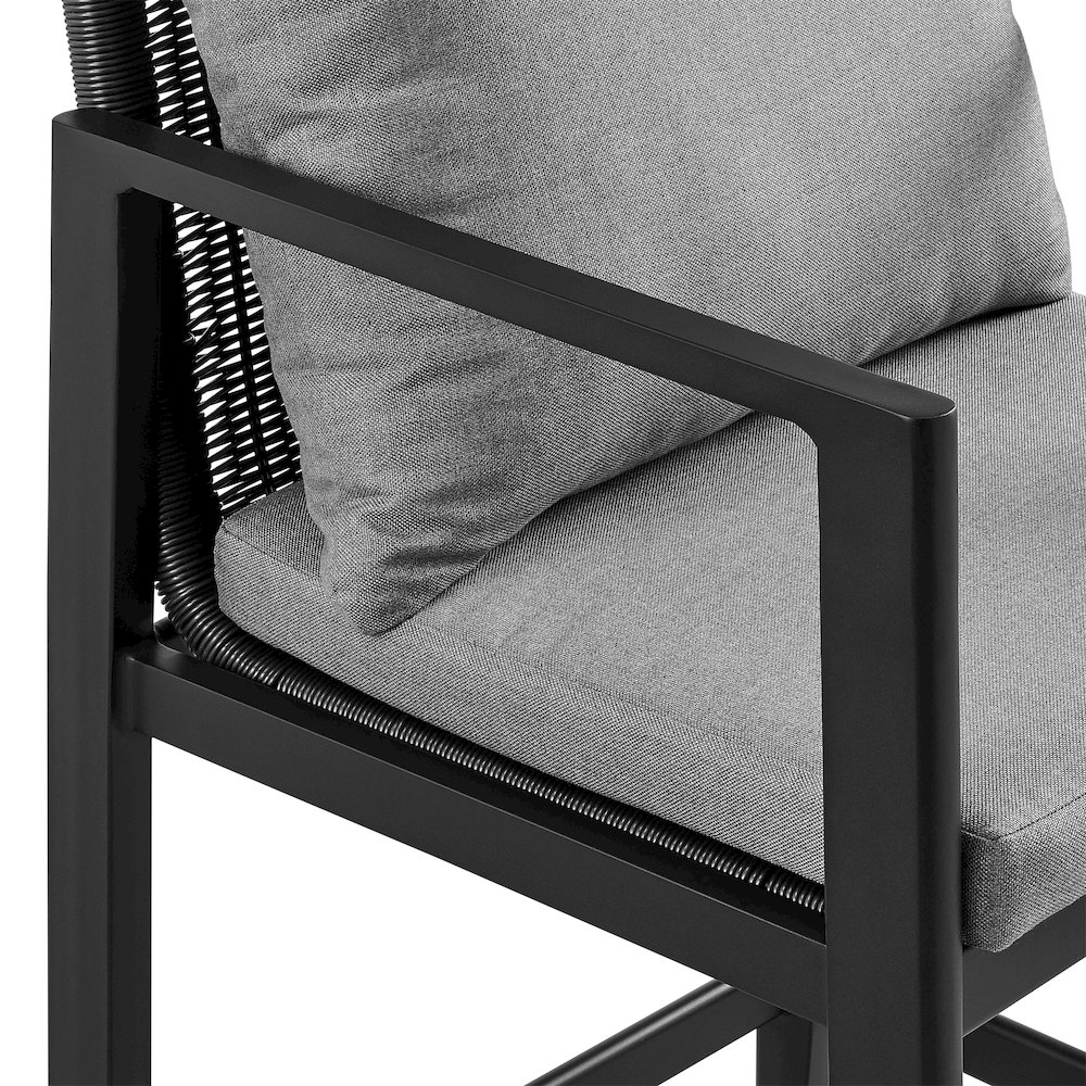 Cayman Outdoor Patio 5-Piece Bar Table Set in Aluminum with Gray Cushions. Picture 6
