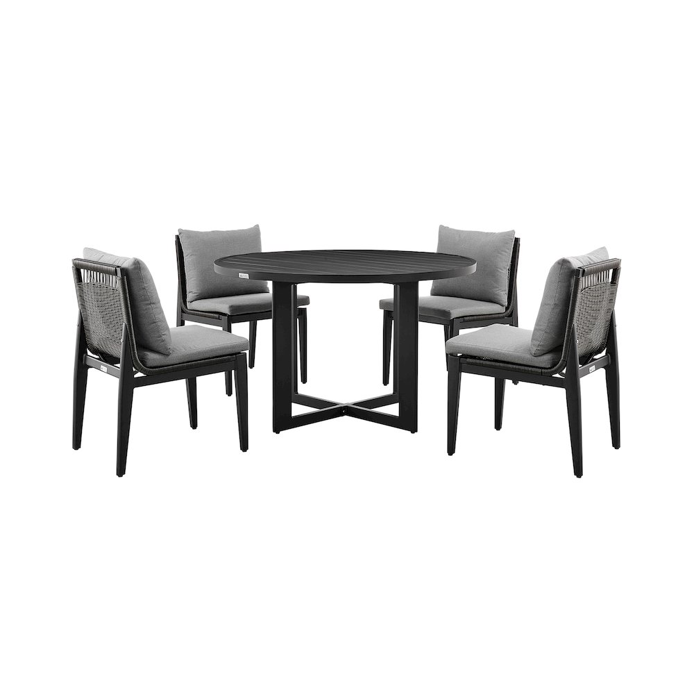 Outdoor Patio 5-Piece Round Dining Table Set in Aluminum with Gray Cushions. Picture 1