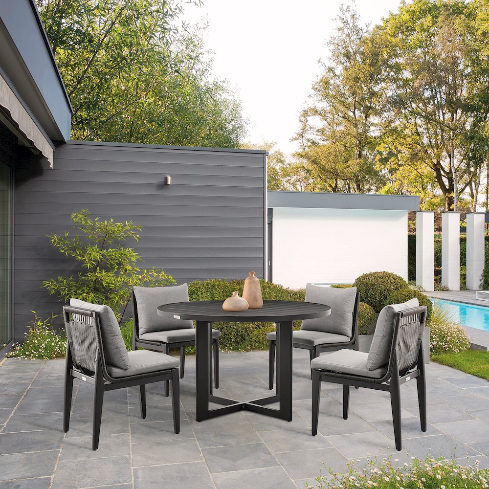 Outdoor Patio 5-Piece Round Dining Table Set in Aluminum with Gray Cushions. Picture 10