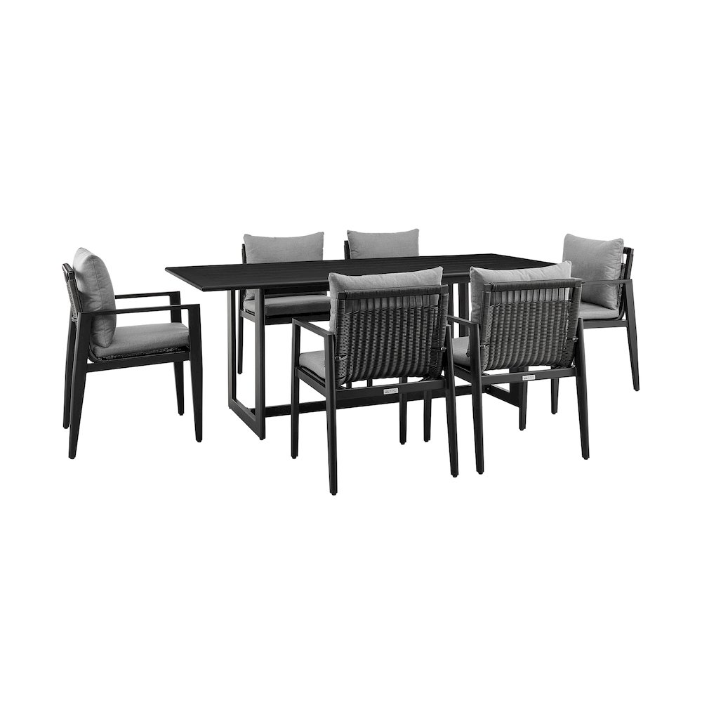 Cayman Outdoor Patio 7-Piece Dining Table Set in Aluminum with Gray Cushions. Picture 1