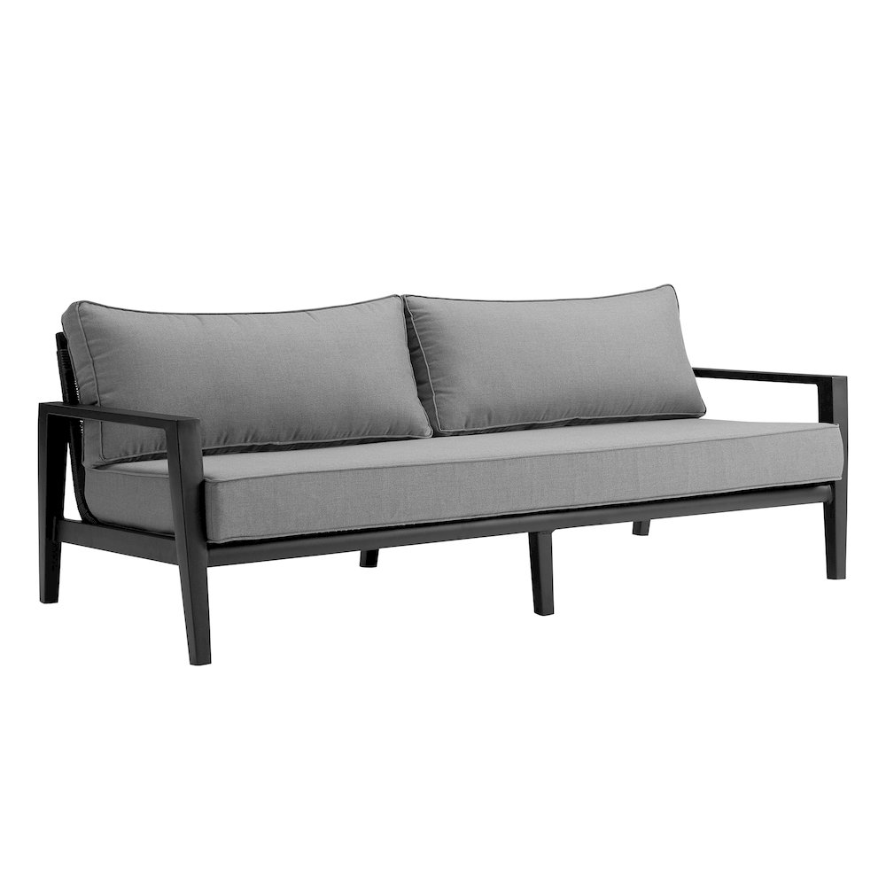 Cayman 4 Piece Black Aluminum Outdoor Seating Set with Dark Gray Cushions. Picture 2
