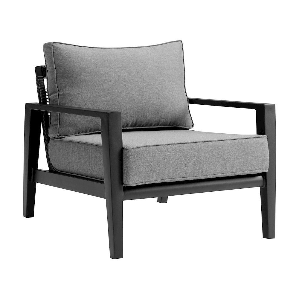 Cayman 4 Piece Black Aluminum Outdoor Seating Set with Dark Gray Cushions. Picture 4