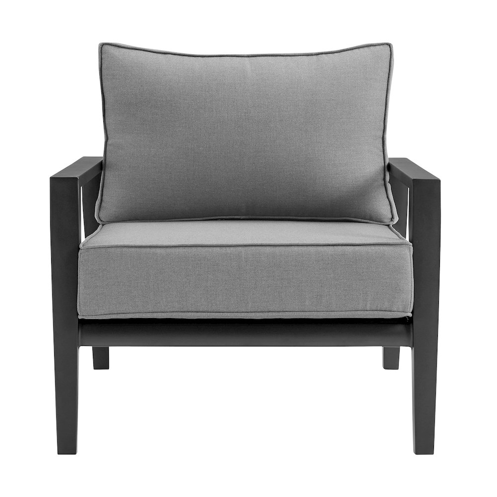 Cayman 4 Piece Black Aluminum Outdoor Seating Set with Dark Gray Cushions. Picture 5