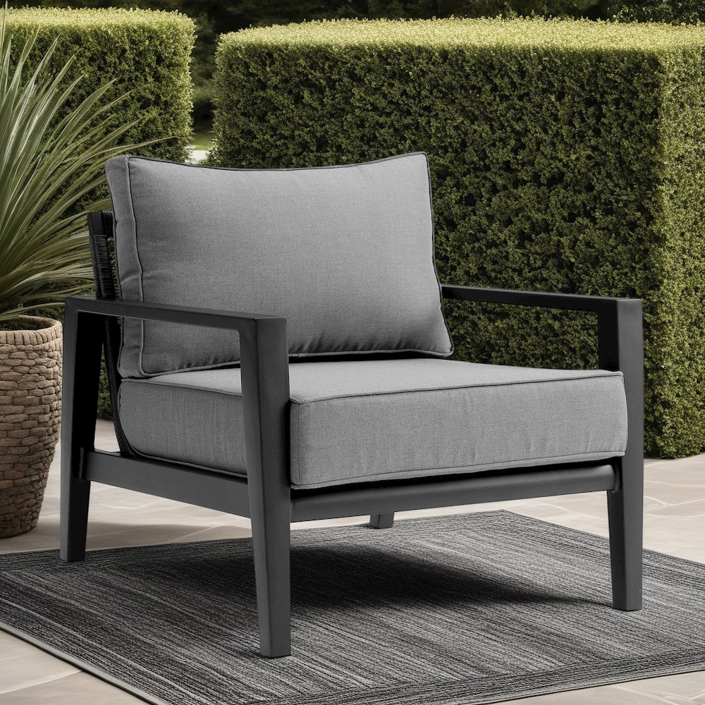 Cayman Aluminum Outdoor Chair in Black and Dark Gray. Picture 5