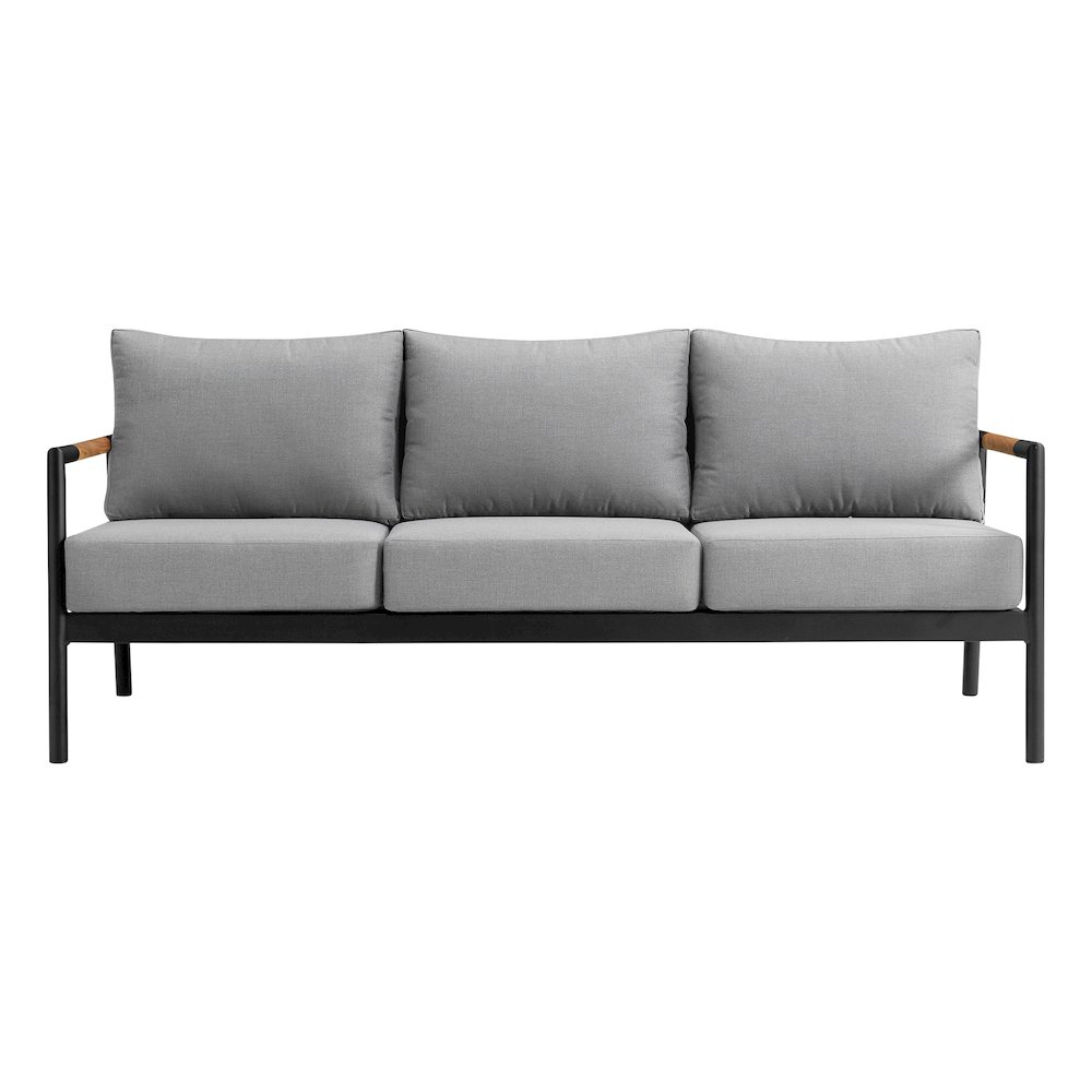Crown Aluminum and Teak Wood Outdoor Sofa in Black and Dark Gray. Picture 2