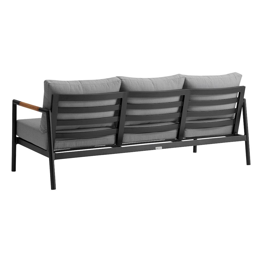 Crown Aluminum and Teak Wood Outdoor Sofa in Black and Dark Gray. Picture 3