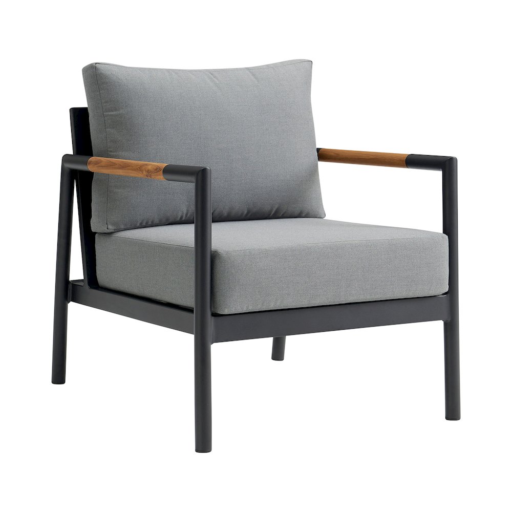 Crown Aluminum and Teak Wood Outdoor Chair in Black and Dark Gray. Picture 2