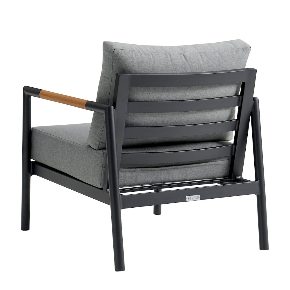 Crown Aluminum and Teak Wood Outdoor Chair in Black and Dark Gray. Picture 3