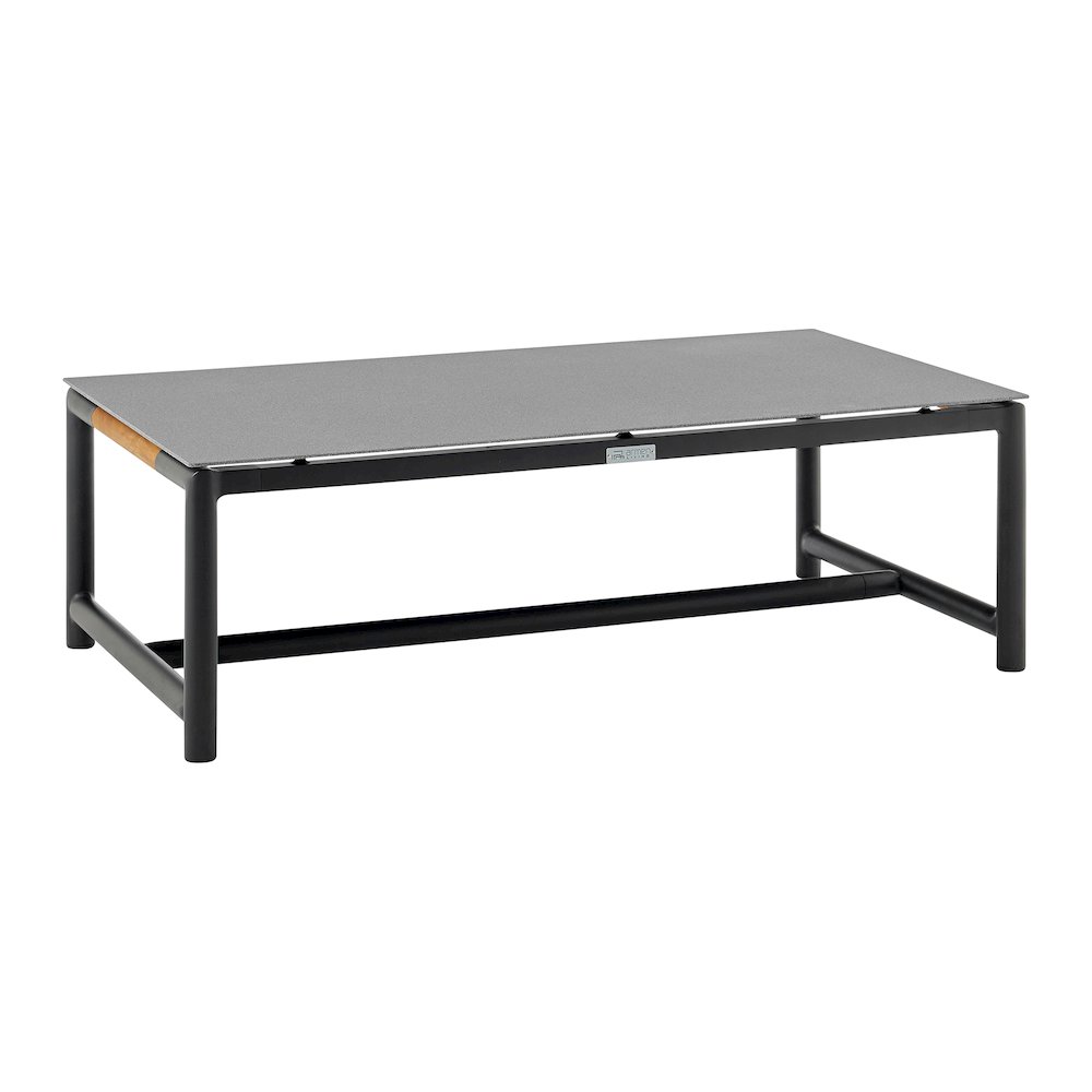 Crown Aluminum and Teak Wood Outdoor Coffee Table in Black. Picture 1