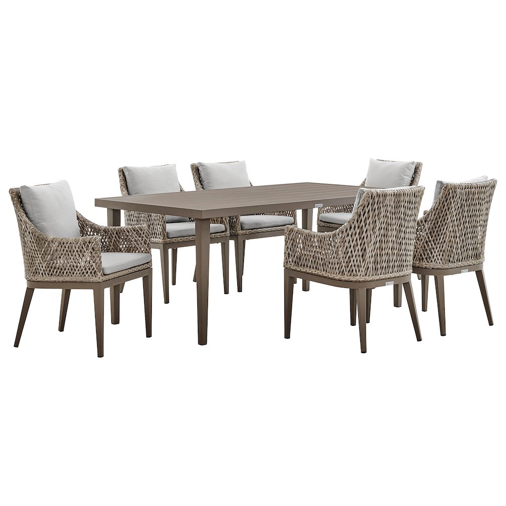 Grenada 7 Piece Gray Aluminum Outdoor Dining Set with Gray Fabric. Picture 1