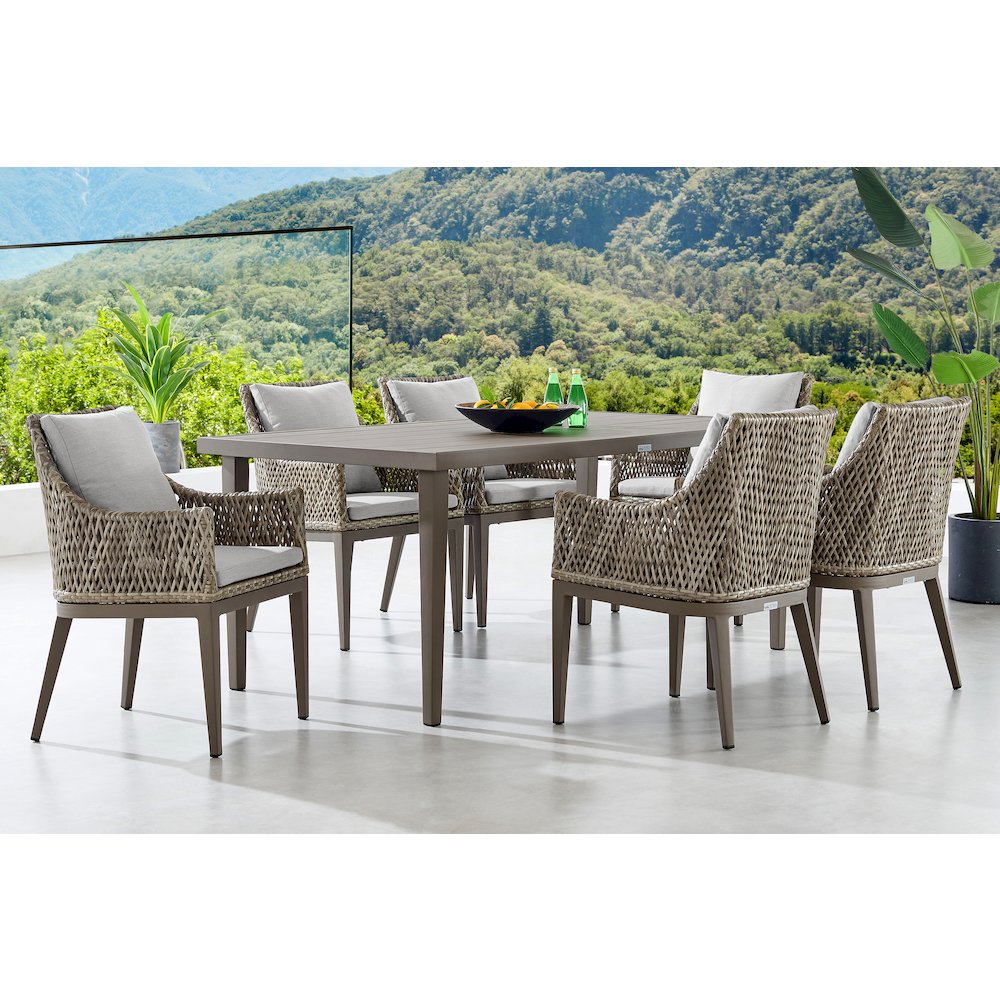 Grenada 7 Piece Gray Aluminum Outdoor Dining Set with Gray Fabric. Picture 8