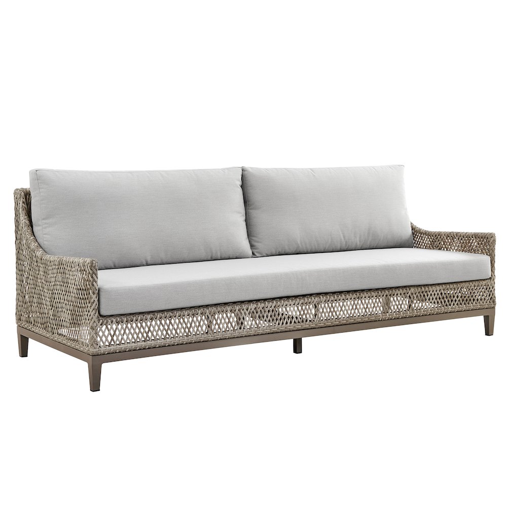 Grenada Wicker and Aluminum Outdoor Sofa in Brown with Gray Cushions. Picture 2