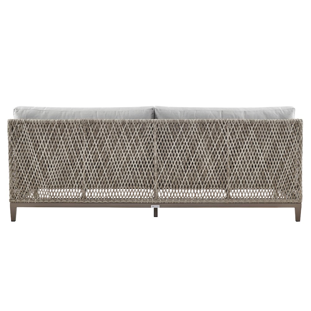 Grenada Wicker and Aluminum Outdoor Sofa in Brown with Gray Cushions. Picture 3