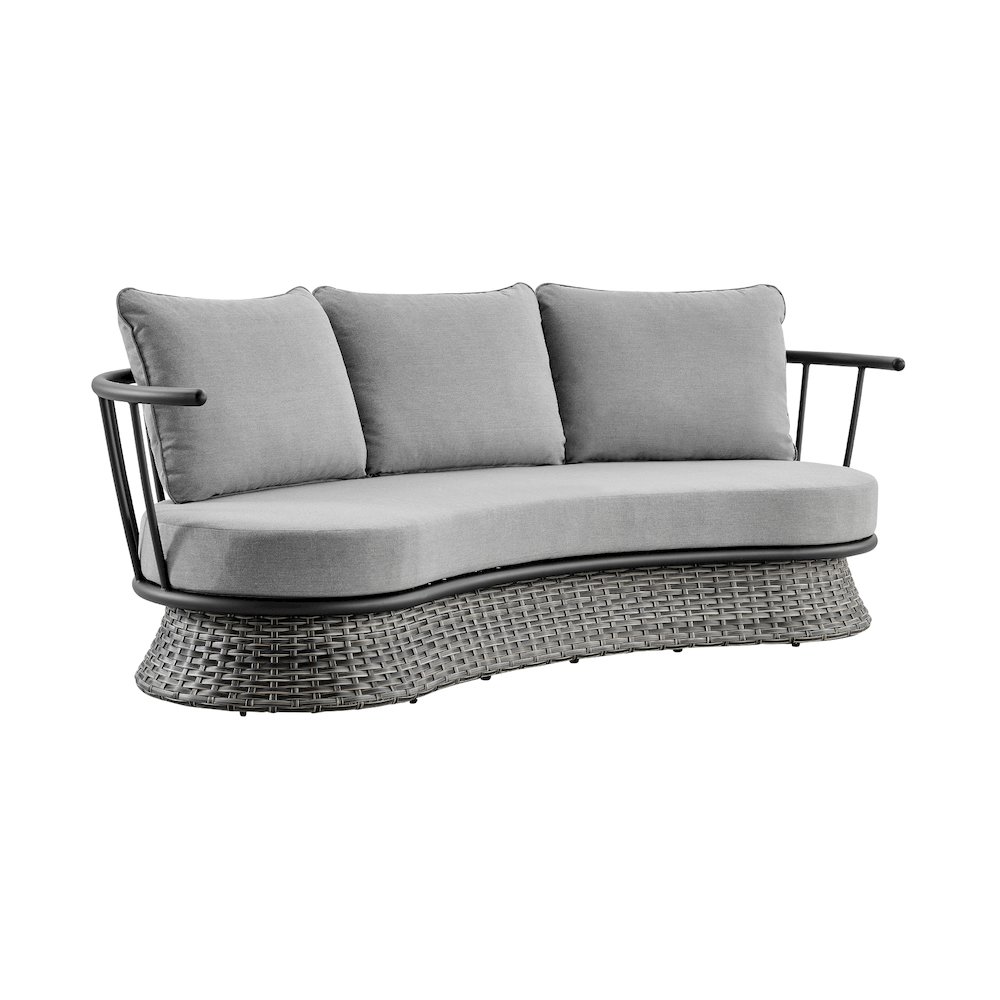 Giotto Wicker and Aluminum Outdoor Sofa in Black and Dark Gray. Picture 2