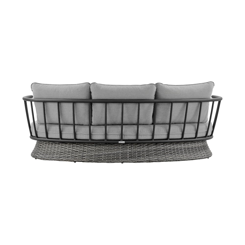 Giotto Wicker and Aluminum Outdoor Sofa in Black and Dark Gray. Picture 4