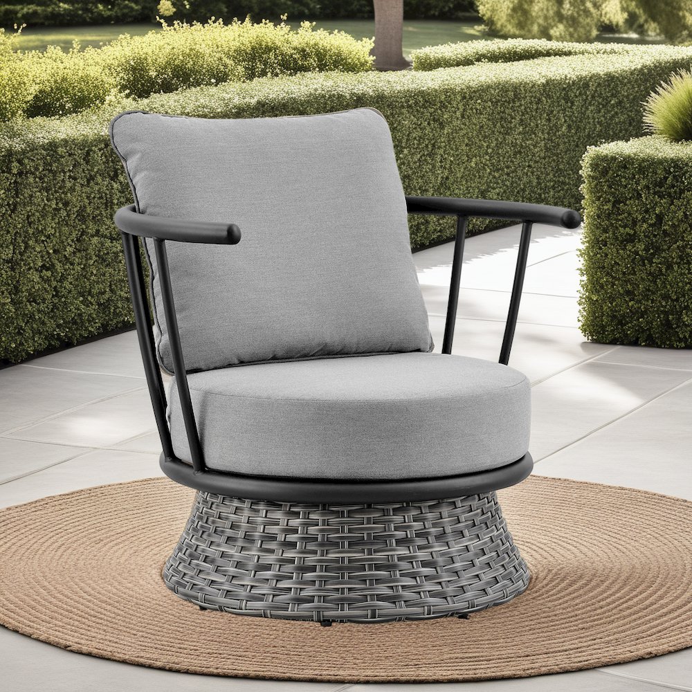 Giotto Wicker and Aluminum Outdoor Chair in Black and Dark Gray. Picture 8