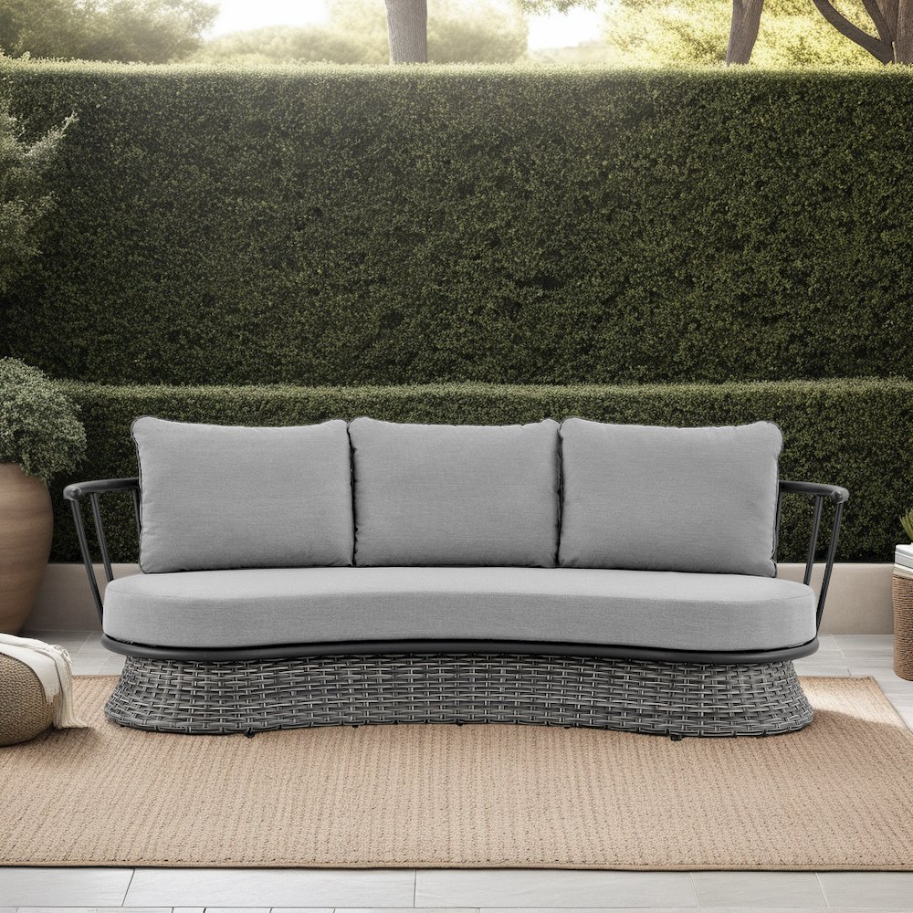 Giotto Wicker and Aluminum Outdoor Sofa in Black and Dark Gray. Picture 9
