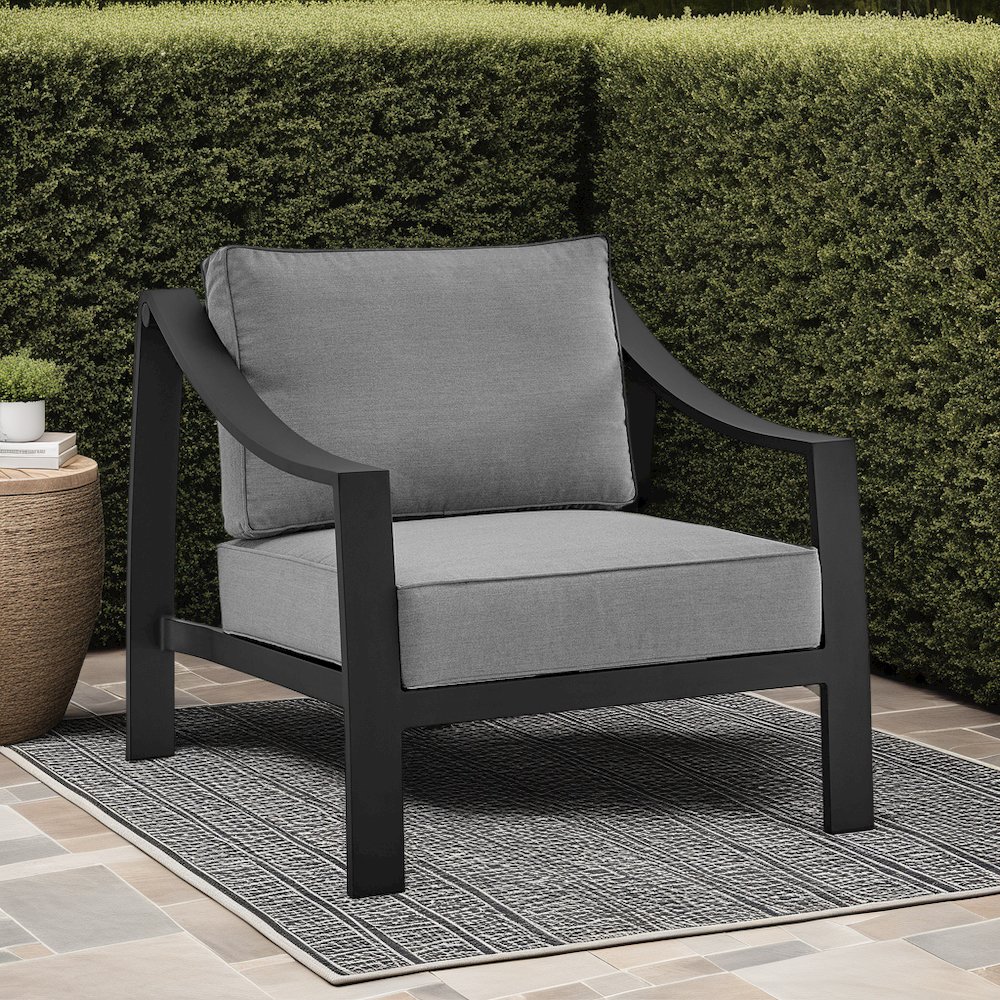 Koda Aluminum Outdoor Chair in Black and Dark Gray. Picture 10