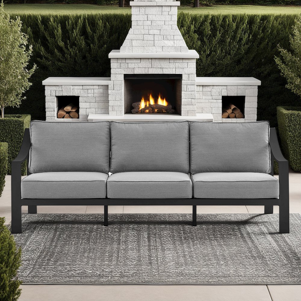 Koda Aluminum Outdoor Sofa in Black and Dark Gray. Picture 9