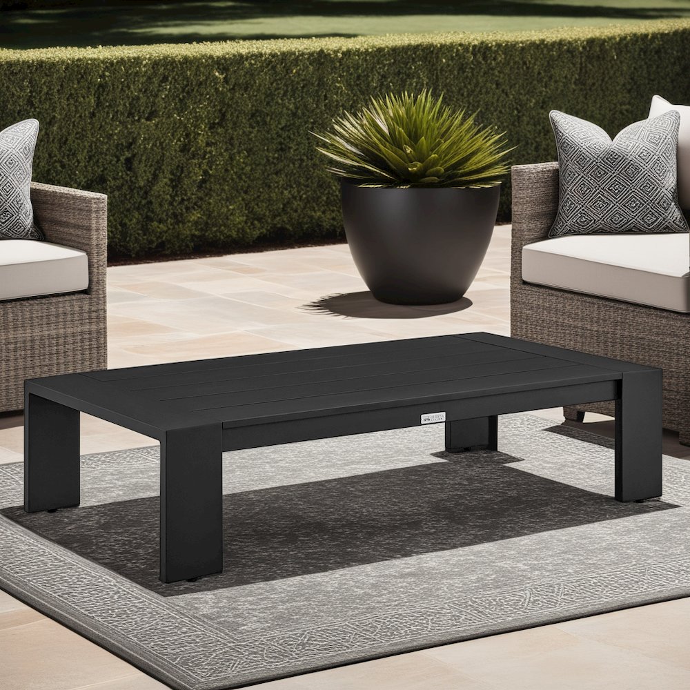 Koda Aluminum Outdoor Coffee Table in Black. Picture 6
