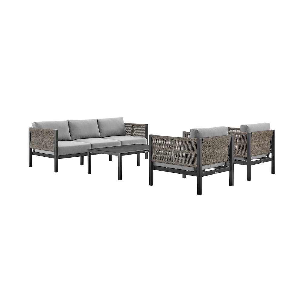 Mareike Aluminum and Rope Outdoor Chair in Black and Dark Gray. Picture 1