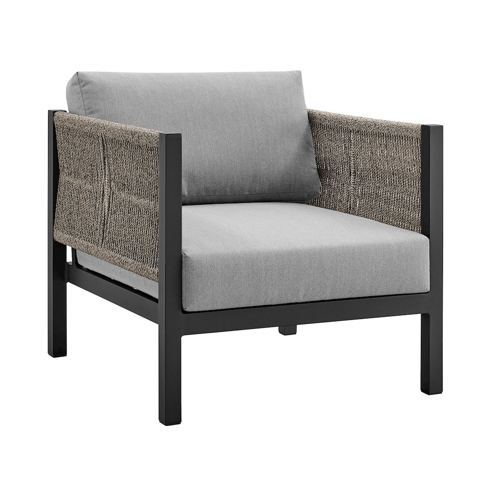 Mareike Aluminum and Rope Outdoor Chair in Black and Dark Gray. Picture 2