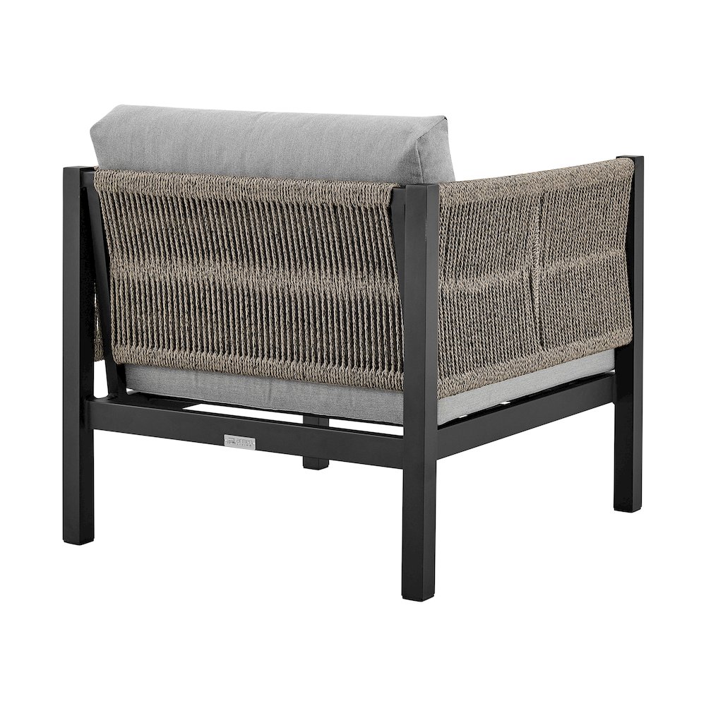 Mareike Aluminum and Rope Outdoor Chair in Black and Dark Gray. Picture 3