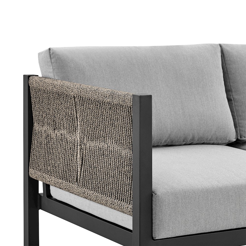 Mareike Aluminum and Rope Outdoor Chair in Black and Dark Gray. Picture 4