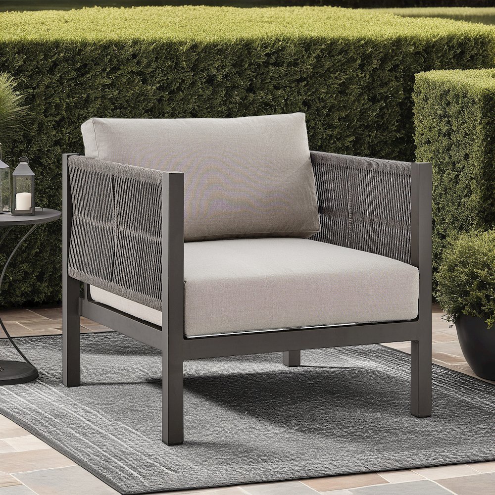 Mareike Aluminum and Rope Outdoor Chair in Brown. Picture 8