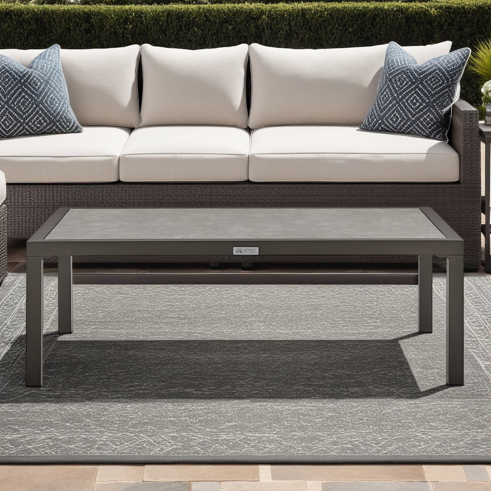 Mareike Aluminum Outdoor Coffee Table in Brown with Ceramic Tabletop. Picture 8