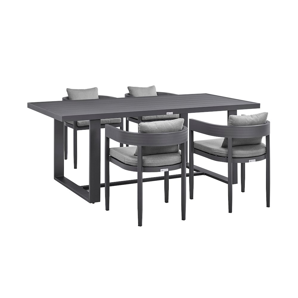 Menorca Outdoor Patio 5-Piece Dining Table Set in Aluminum with Gray Cushions. Picture 1