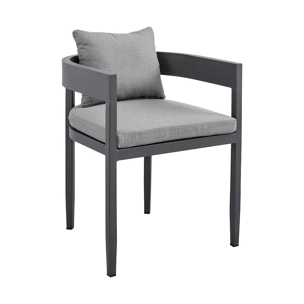Menorca Outdoor Patio 5-Piece Dining Table Set in Aluminum with Gray Cushions. Picture 2