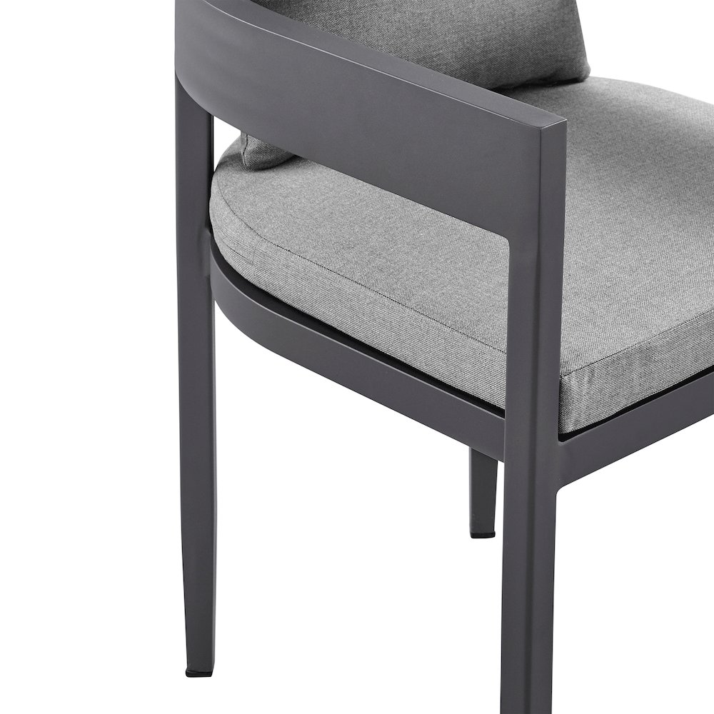 Menorca Outdoor Patio 5-Piece Dining Table Set in Aluminum with Gray Cushions. Picture 6