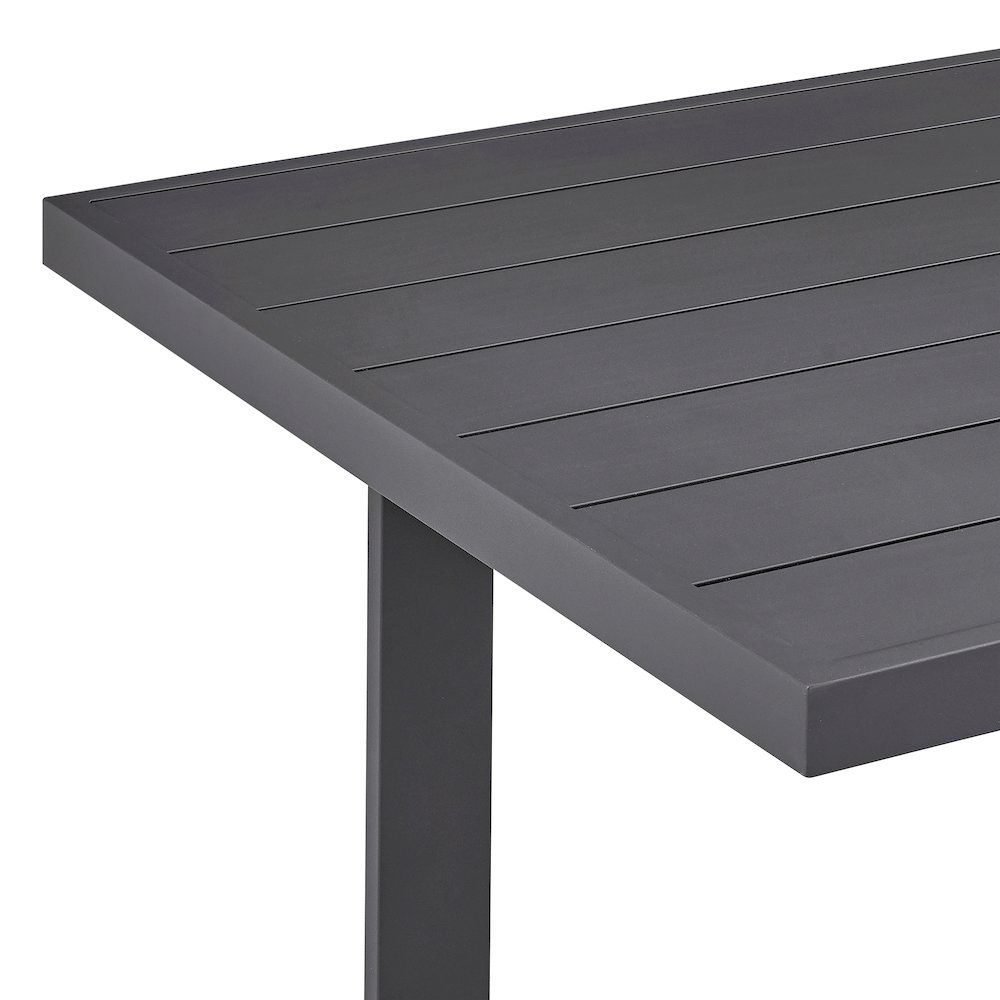 Menorca Outdoor Patio 5-Piece Dining Table Set in Aluminum with Gray Cushions. Picture 7